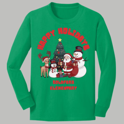 Youth Long Sleeve Shirt - Winter - Happy Holidays Red Thumbnail